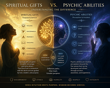 Visual depiction of Spiritual Gifts vs. Psychic Abilities.